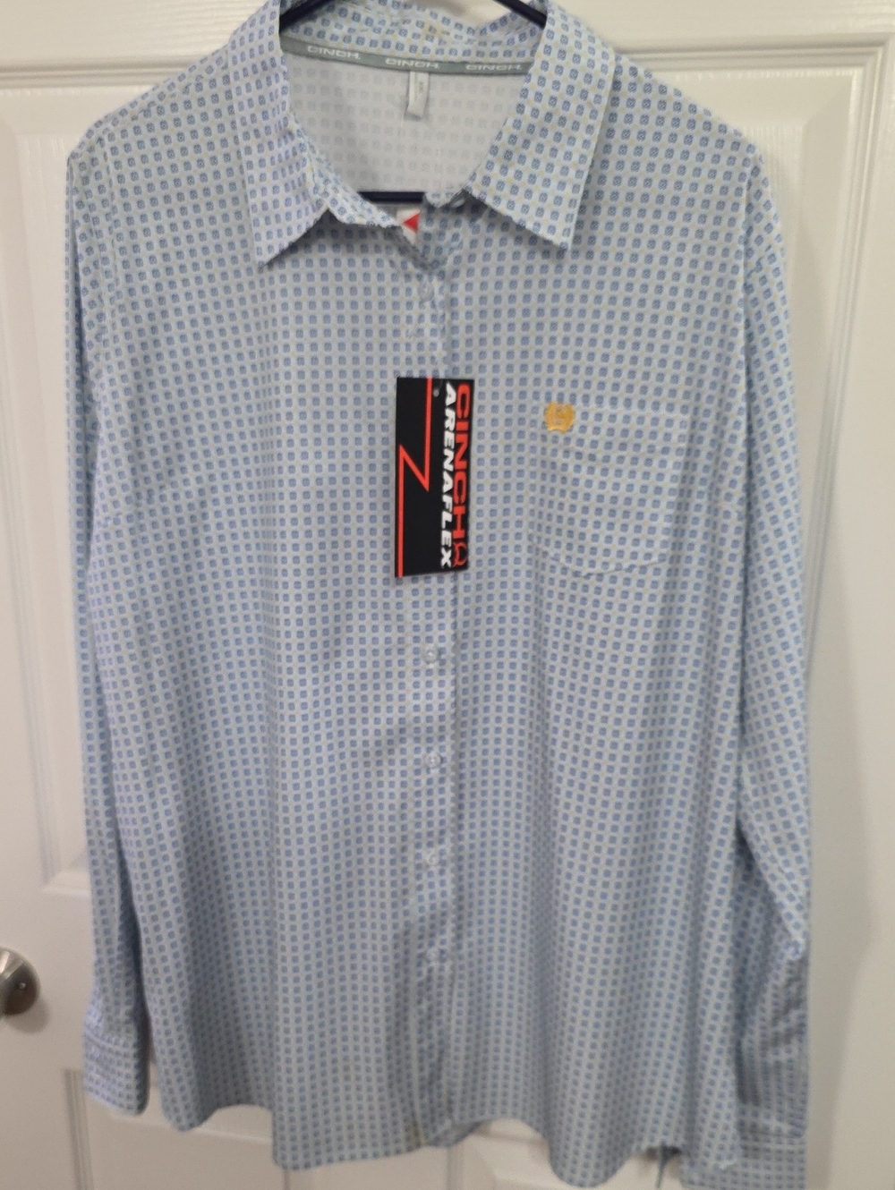Cinch Light Blue Geometric Button-Down Blouse